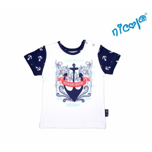 Dojčenské bavlnené tričko Nicol, Sailor - krátky rukáv, biele - 56 (1-2m)