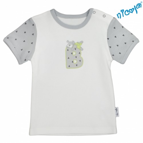 Dojčenské bavlnené tričko Nicol,  Boy - krátky rukáv, sivé/smotanová - 56 (1-2m)