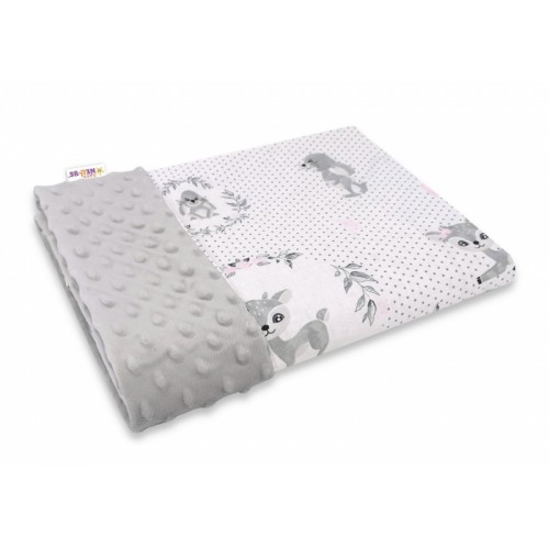 Baby Nellys Bavlnená deka s Minky 100x75cm, Koloušek, šedá, růžová