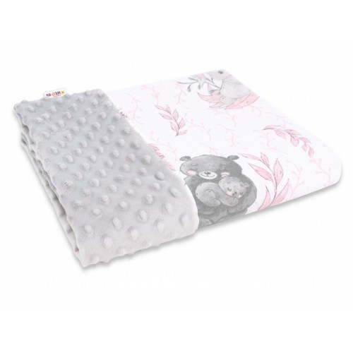 Baby Nellys Bavlnená deka s Minky 100x75cm, LULU natural, růžová, sivá