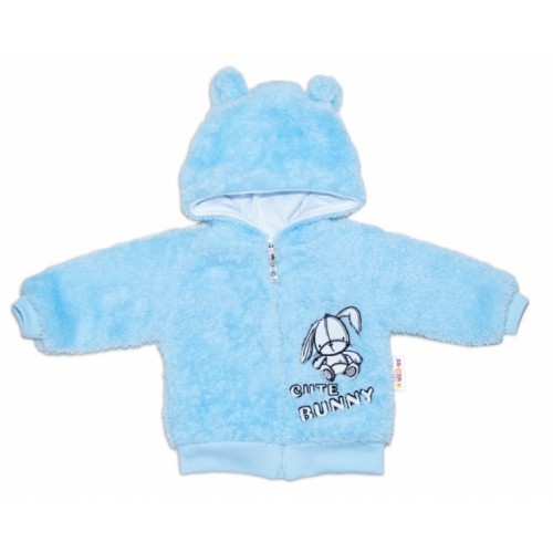 Baby Nellys Dojčenská chlupáčková bundička  s kapucňou Cute Bunny - modrá, veľ. 80 - 80 (9-12m)