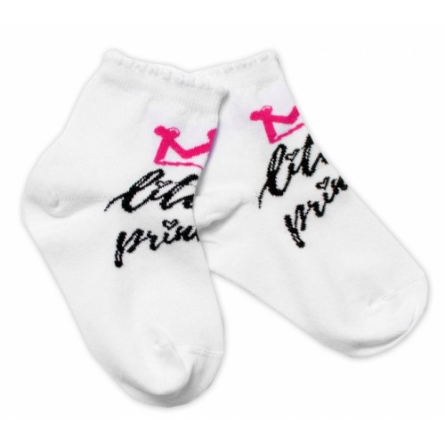 Baby Nellys Bavlnené ponožky Little princess - biele - 92-98 (18-36m)