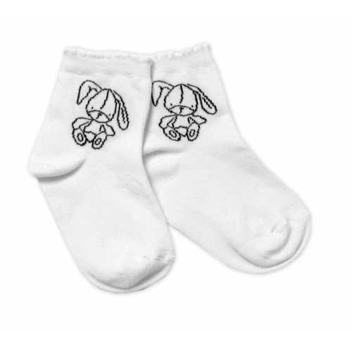 Baby Nellys Bavlnené ponožky Cute Bunny - biele - 92-98 (18-36m)