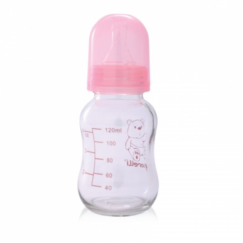 Sklenená fľaštička Lorelli pre dojčené deti, 120ml,  pink