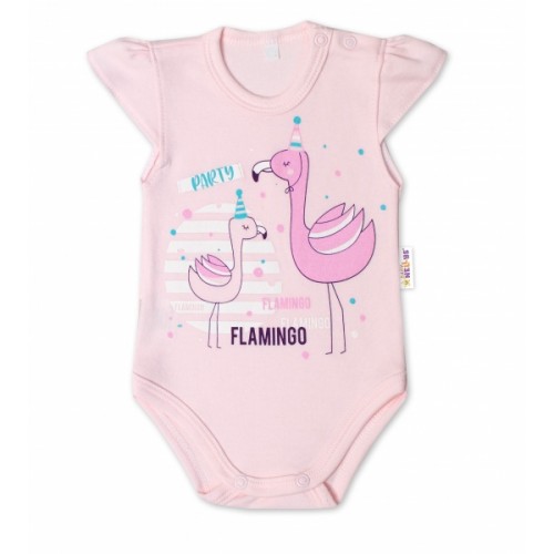 Baby Nellys Bavlnené dojčenské body, kr. rukáv, Flamingo - sv. růžové - 56 (1-2m)