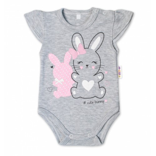 Baby Nellys Bavlnené dojčenské body, kr. rukáv, Cute Bunny - sivá - 56 (1-2m)