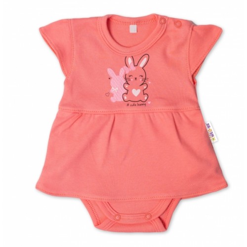 Baby Nellys Bavlnené dojčenské sukničkobody, kr. rukáv, Cute Bunny - lososové, veľ. 86 - 86 (12-18m)
