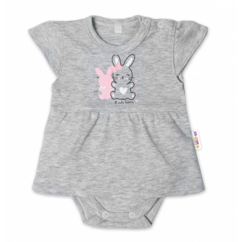 Baby Nellys Bavlnené dojčenské sukničkobody, kr. rukáv, Cute Bunny - sivá - 56 (1-2m)
