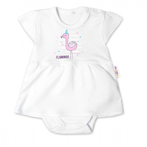 Baby Nellys Bavlnené dojčenské sukničkobody, kr. rukáv, Flamingo - biele, veľ. 62 - 62 (2-3m)