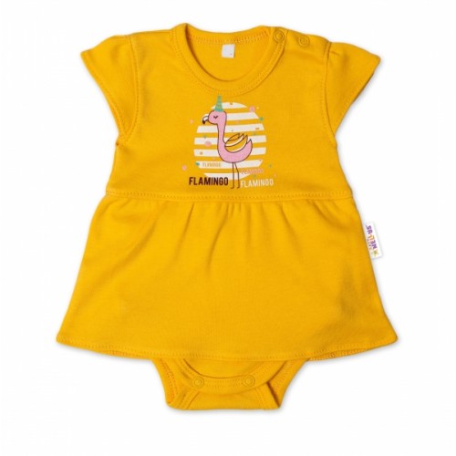 Baby Nellys Bavlnené dojčenské sukničkobody, kr. rukáv, Flamingo - horčicová - 56 (1-2m)