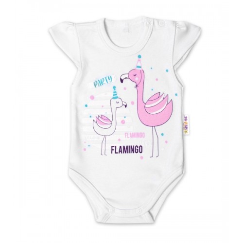 Baby Nellys Bavlnené dojčenské body, kr. rukáv, Flamingo - biele - 56 (1-2m)