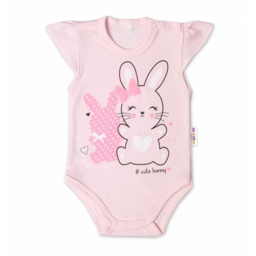 Baby Nellys Bavlnené dojčenské body, kr. rukáv, Cute Bunny - sv. růžová - 56 (1-2m)