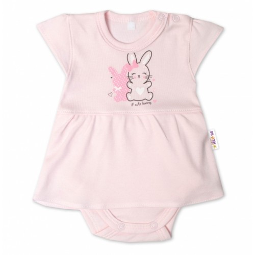 Baby Nellys Bavlnené dojčenské sukničkobody, kr. rukáv, Cute Bunny - sv. růžové, veľ. 86 - 86 (12-18m)