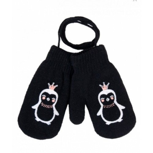 YO ! Zimné dojčenské rukavičky so šnúrkou a potlačou - dievčenské vzory/čierne, vel. 80/92 - 80-92 (12-24m)