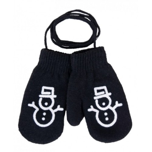 YO ! Zimné dojčenské rukavičky so šnúrkou a potlačou - chlapčenské vzory/ čierne, 80/92 - 80-92 (12-24m)