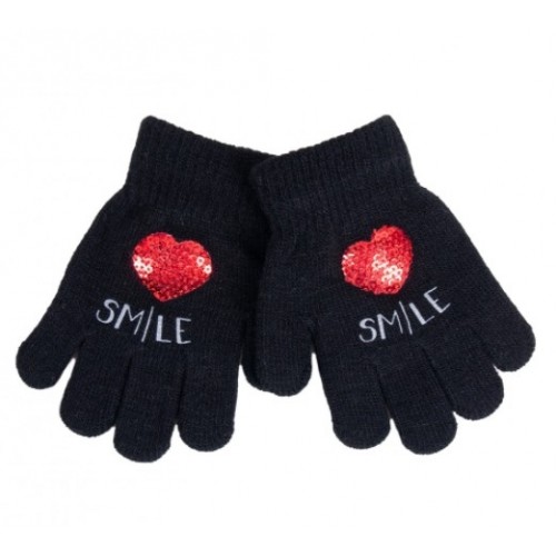 YO ! Detské zimné prstové rukavičky s flitrami - Srdiečko/Hviezdička - čierne, 104/116 - 104-116 (4-6r)