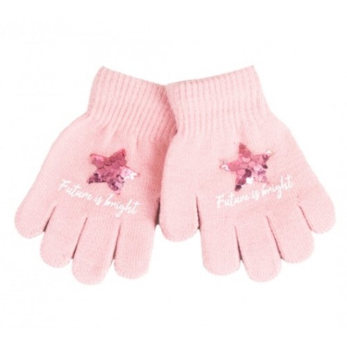 YO ! Detské zimné prstové rukavičky s flitrami - Srdiečko/Hviezdička - ružová, 104/116 - 104-116 (4-6r)