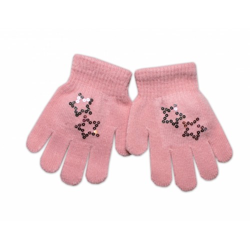 YO ! Detské zimné prstové rukavičky s flitrami Cool/hviezdička - ružové, 92/98 - 98 (2-3r)
