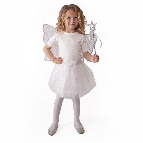 Detský kostým tutu sukne biela motýľ s krídlami a paličkou