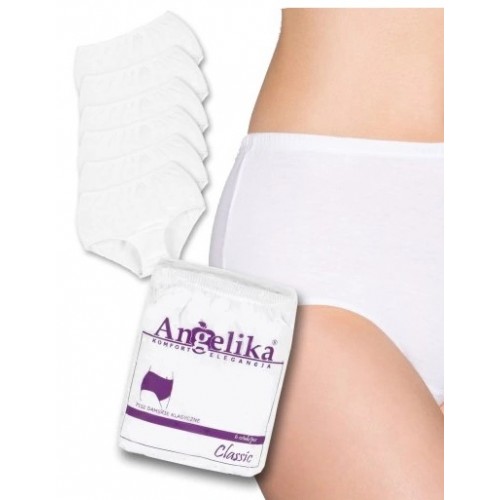 Bavlnené nohavičky Angelika s vysokým pásom, 6ks v balení, biele -  S (36)