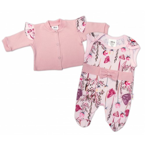 Baby Nellys 2-dielna sada, bavlnené dupačky s košieľkou Motýliky, ružová, biela - 50 (0-1m)