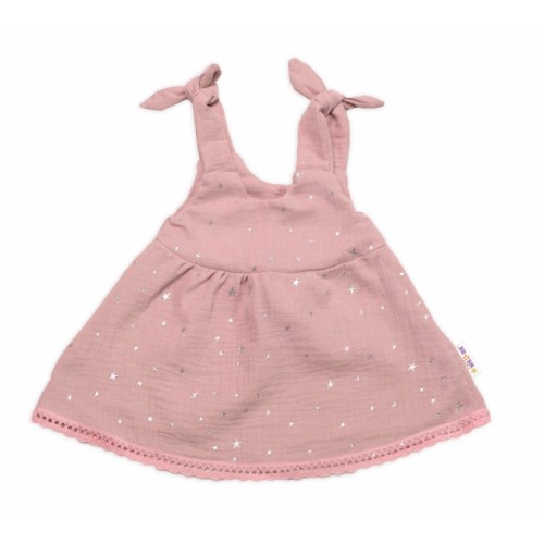 Baby Nellys Letné ľahučké mušelínové šaty Summer Stars - púdrové, veľ. 68/74 - 68-74 (6-9m)