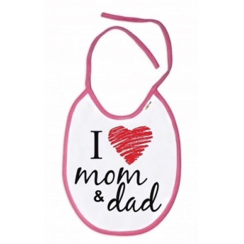 Baby Nellys Nepremokavý podbradník I love mom &amp; dad, 24 x 27 cm - ružový