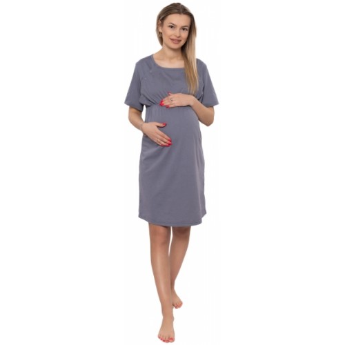 Be MaaMaa Dámska tehotenská/dojčiaca nočná košeľa Luna, sivá, veľ. XL - XL (42)