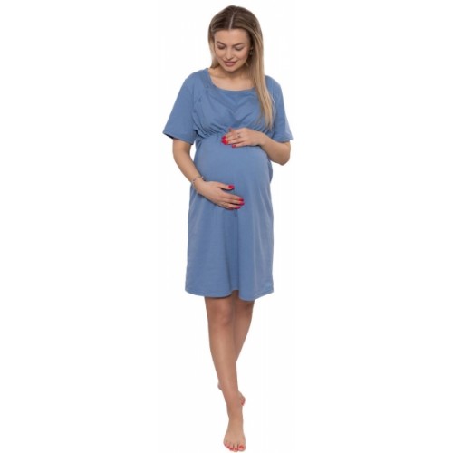 Be MaaMaa Dámska tehotenská/dojčiaca nočná košeľa Luna, jeans, veľ. XXL - XXL (44)