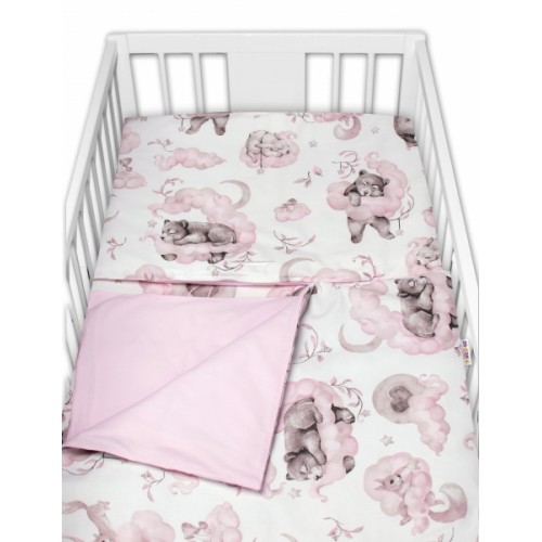 2-dielne bavlnené obliečky Baby Nellys, Zvieratká na mráčiku, ružová/biela, 135x100cm - 135x100