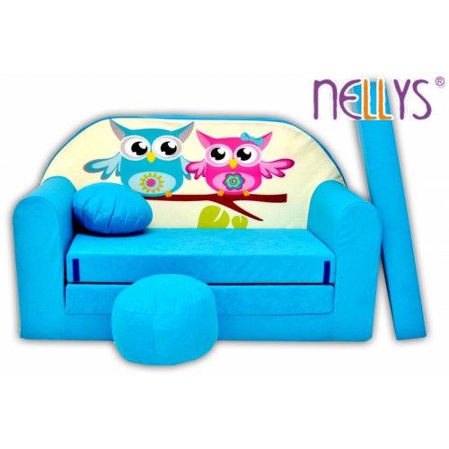 Rozkladacia detská pohovka Nellys ® sovička - modré
