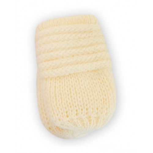 BABY NELLYS Zimné pletené dojčenské rukavičky - smotana - 56-68 (0-6 m)