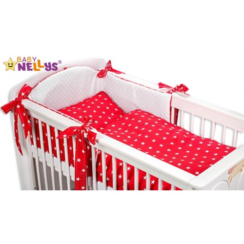 Baby Nellys Mantinel s obliečkami Mink BABY - červené hviezdičky, 135x100 cm - 135x100