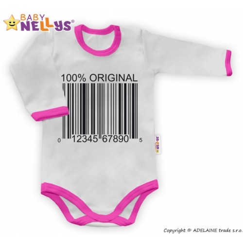 Baby Nellys Body dlhý rukáv 100% ORIGINÁL - sivé / ružový lem - 80 (9-12m)