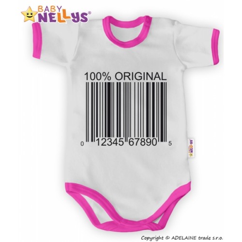 Baby Nellys Body krátky rukáv 100% Originál - sivo / ružový lem lem - 80 (9-12m)