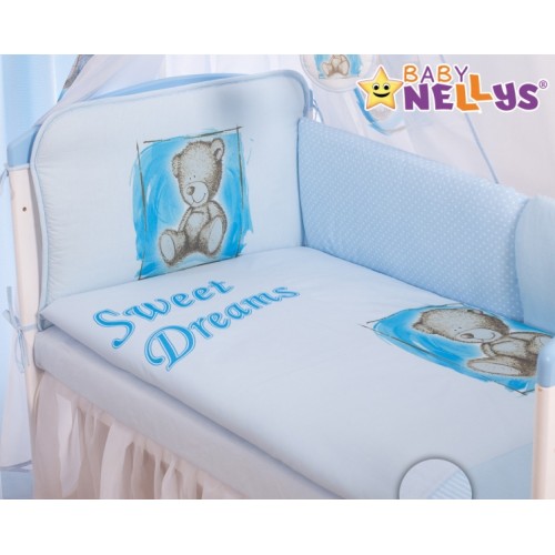 Baby Nellys Mantinel 360 cm s obliečkami Sweet Dreams by Teddy - modrý - 120x90