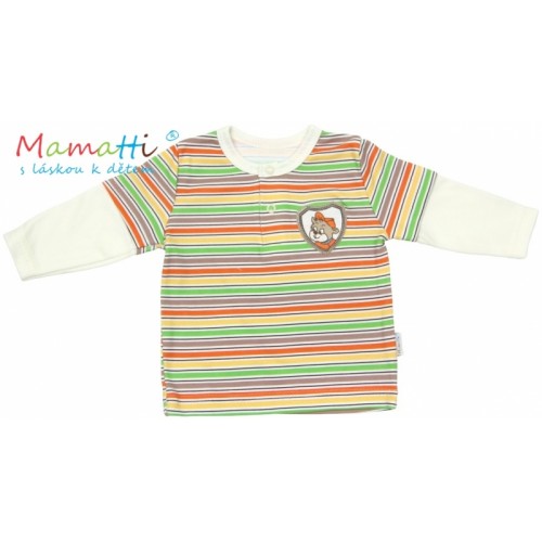 Polo tričko dlhý rukáv Mamatti CAR - krémové/farebné prúžky, veľ. 80 - 80 (9-12m)