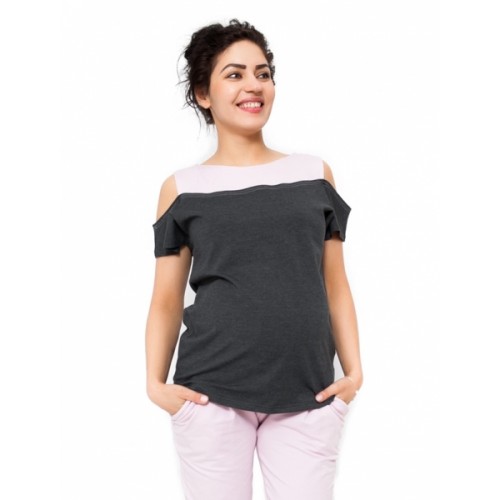 Be MaaMaa Tehotenské tričko Kira - tmavo sivá / ružová - L (40)