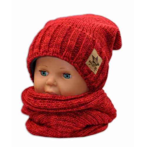 BABY NELLYS Jesenná/zimná čiapka s komínkem - červená