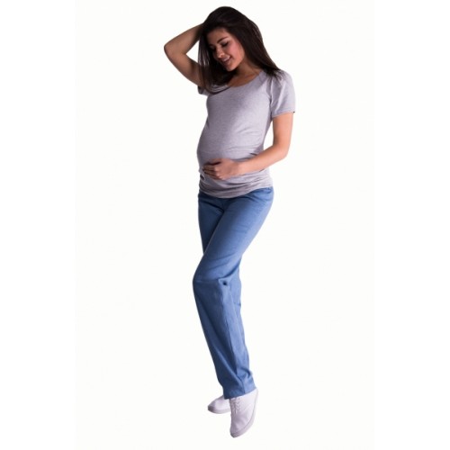 Be MaaMaa Bavlnené, tehotenské nohavice s regulovateľným pásom - sv. modrá, vel´. XXL - XXL (44)