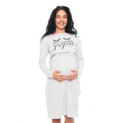 Be MaaMaa Tehotenská, dojčiaca nočná košeľa Gorgeous - sv. šedá, B19 - S/M