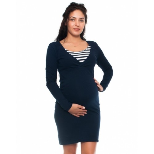 Be MaaMaa Elegantné tehotenské a dojčiace šaty Alina, granát - biele, veľ. L - L (40)